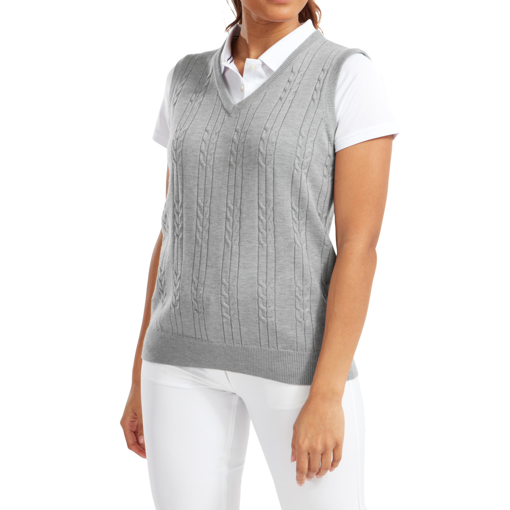 Pullover tricot col V sans manche pour femme